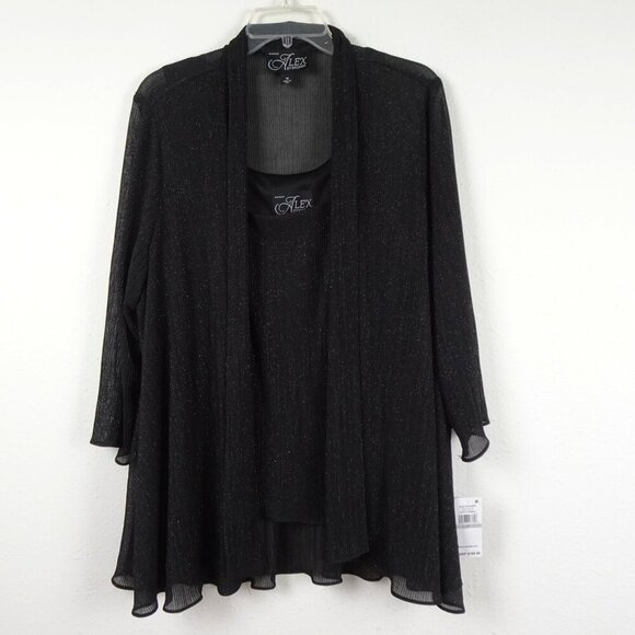 Alex Evenings Twinset Women’s Plus Size 1X Black Sparkle Cocktail Evening Flowy - Picture 1 of 15
